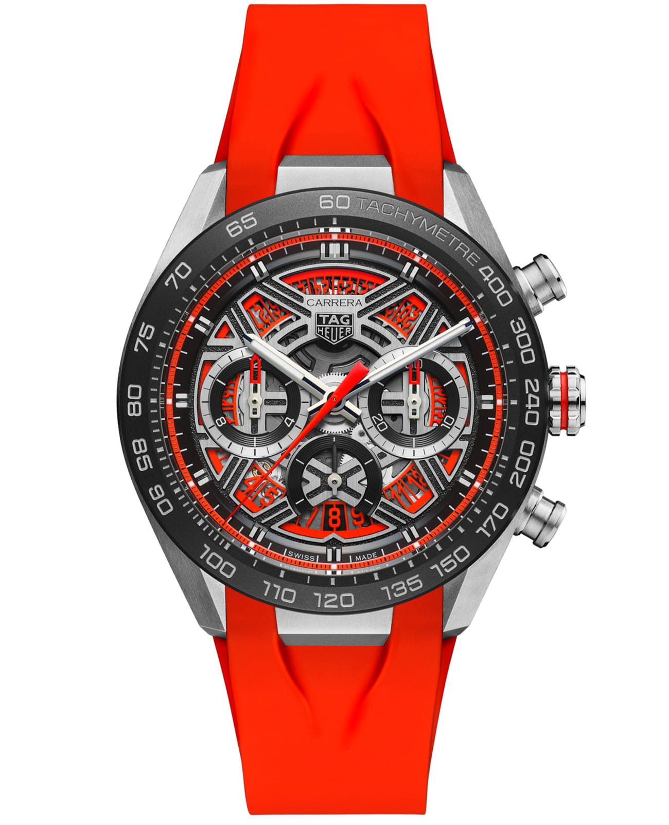 TAG Heuer TAG Heuer Carrera Chronograph Extreme Sport CBU2082.FT6275  CBU2082.FT6275 механические мужские часы красный циферблат, браслет каучук — вид спереди